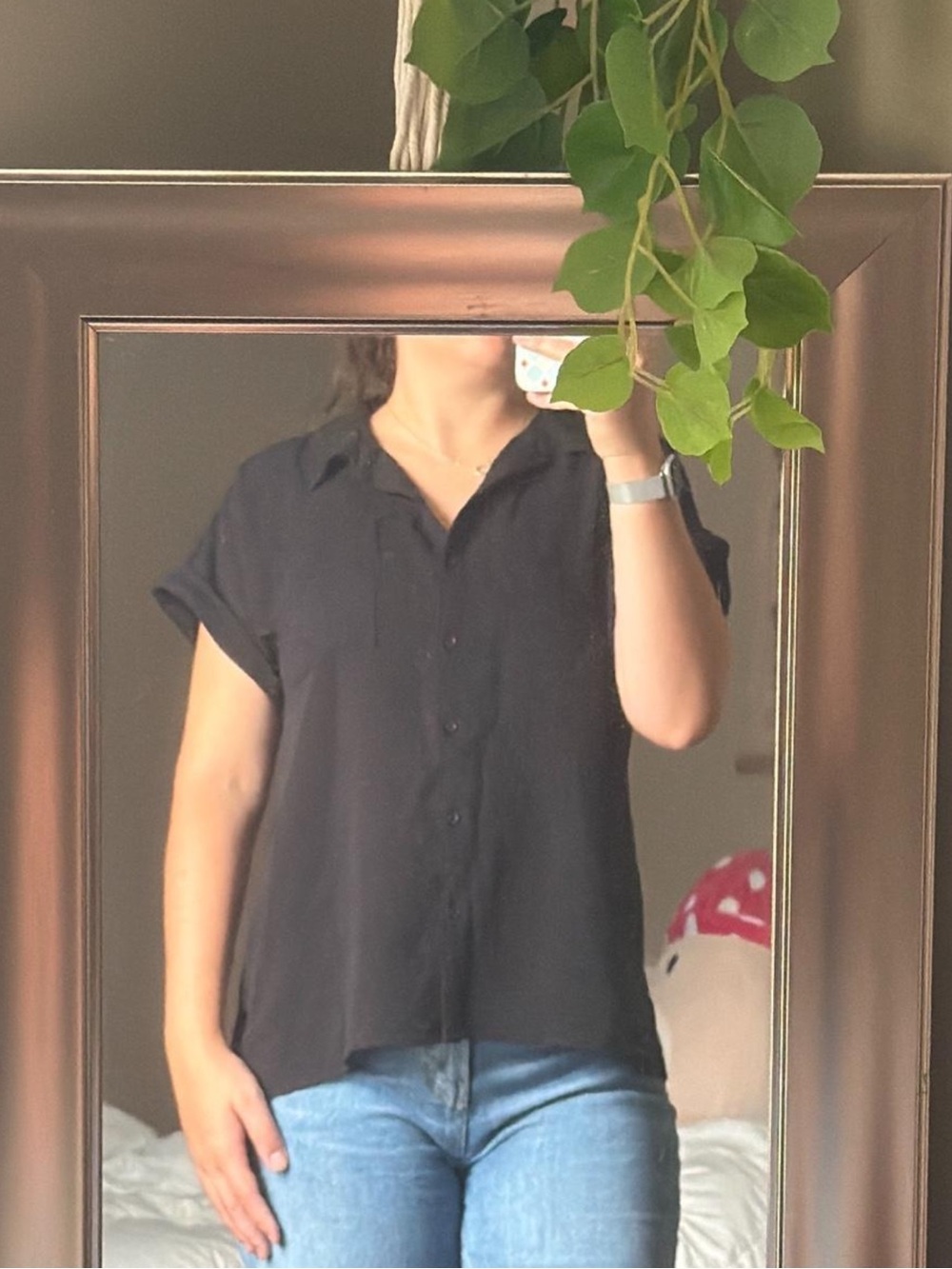Calvin Klein Classic Black Button-Front Women's Shirt - Casual Collared Top